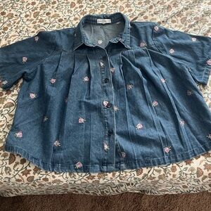 Solitaire Blue Floral Embroidered Blouse